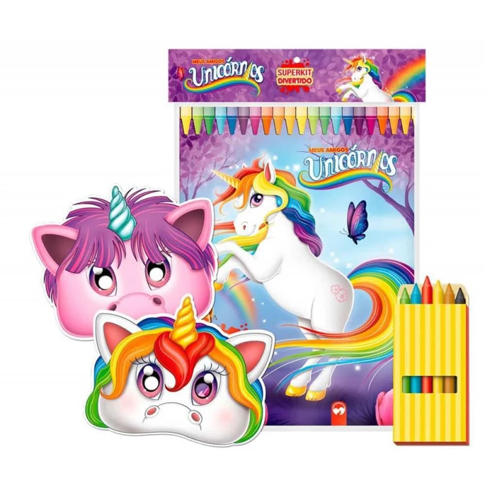 LIVRO INFANTIL COLORIR SUPER KIT UNICORNIO C/ GIZ