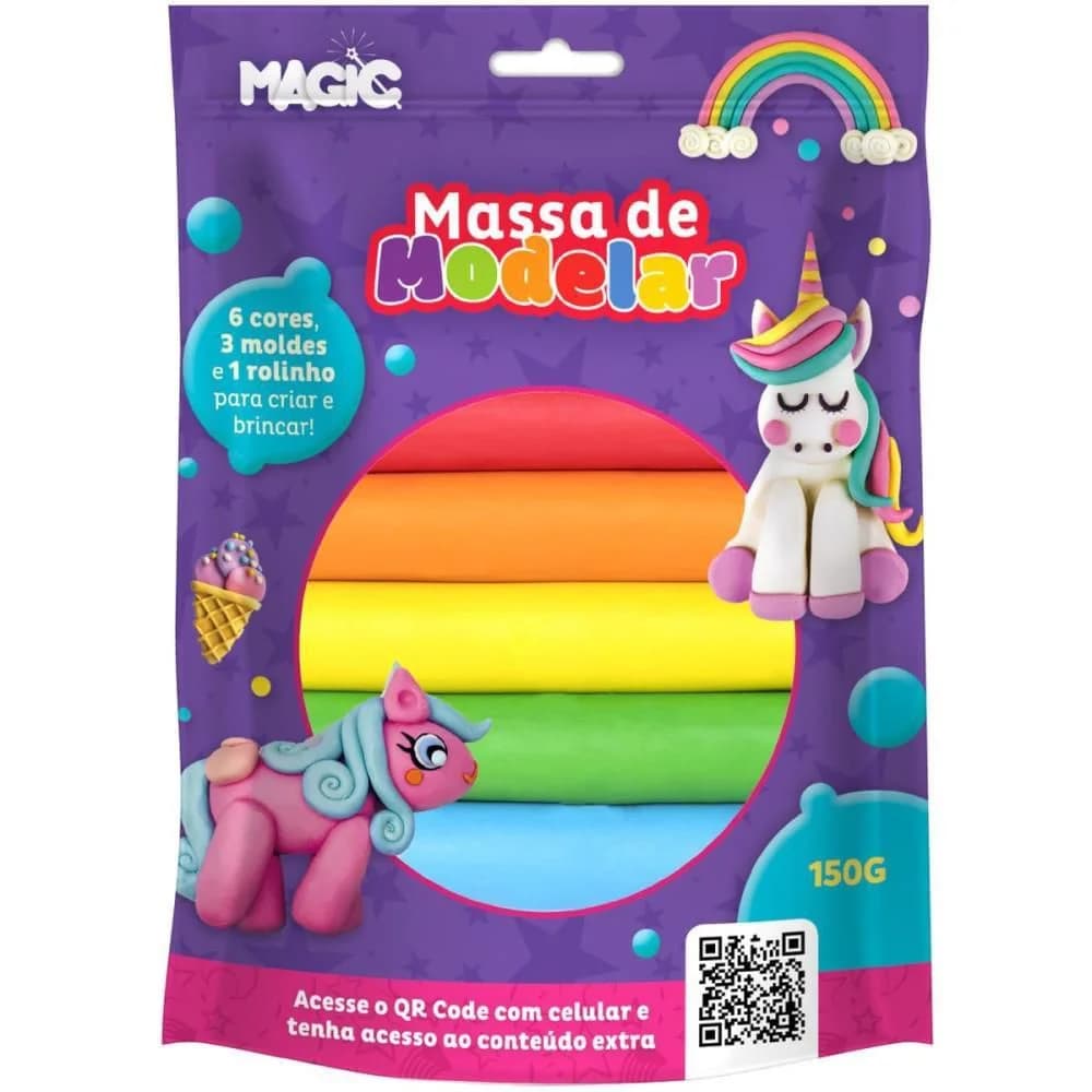 MASSA MODELAR CRIATIVA UNICORNIO 6CORES 150G
