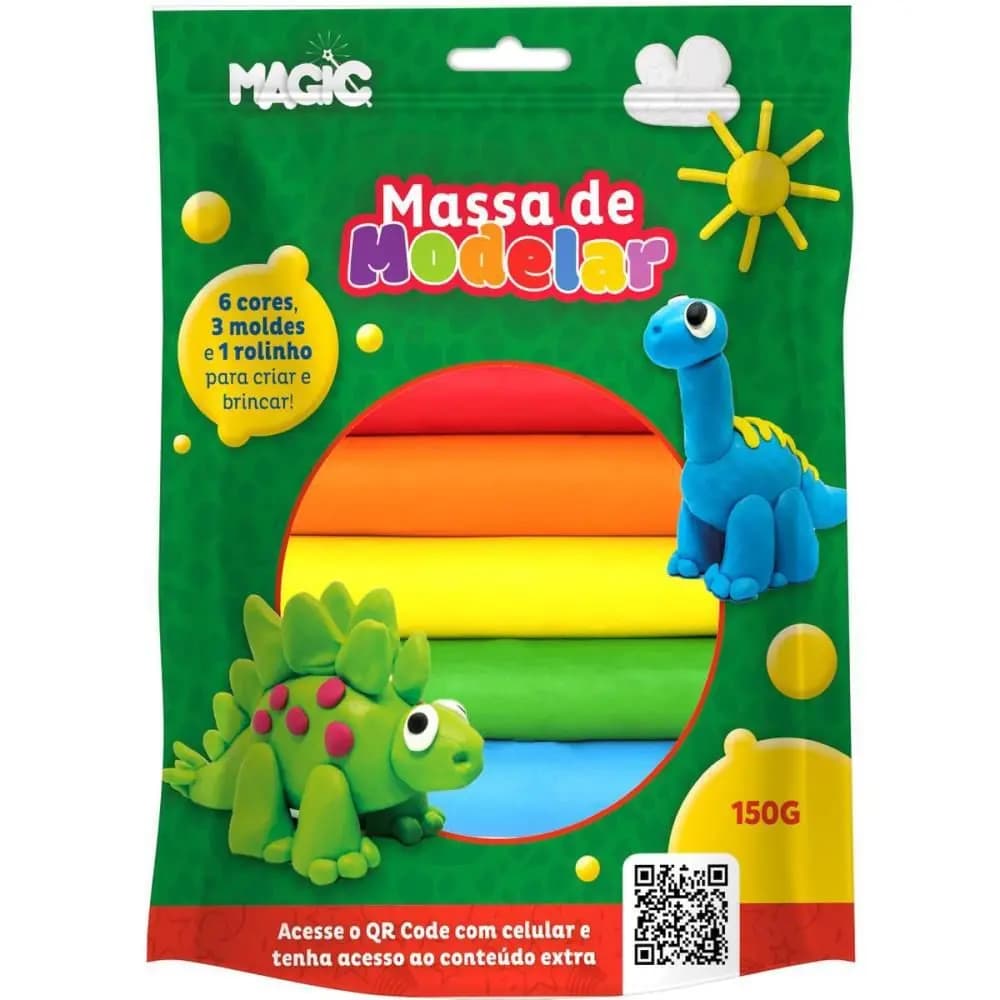 MASSA MODELAR CRIATIVA DINOSSAURO 6CORES 150G