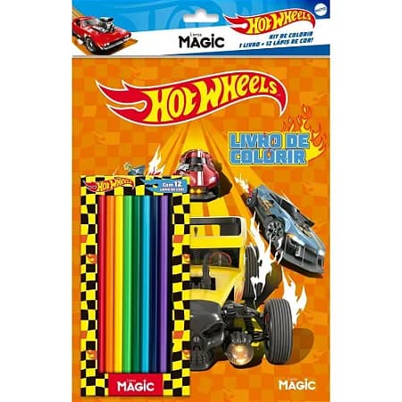 LIVRO INFANTIL COLORIR KIT LAPIS DE COR HOT WHEELS
