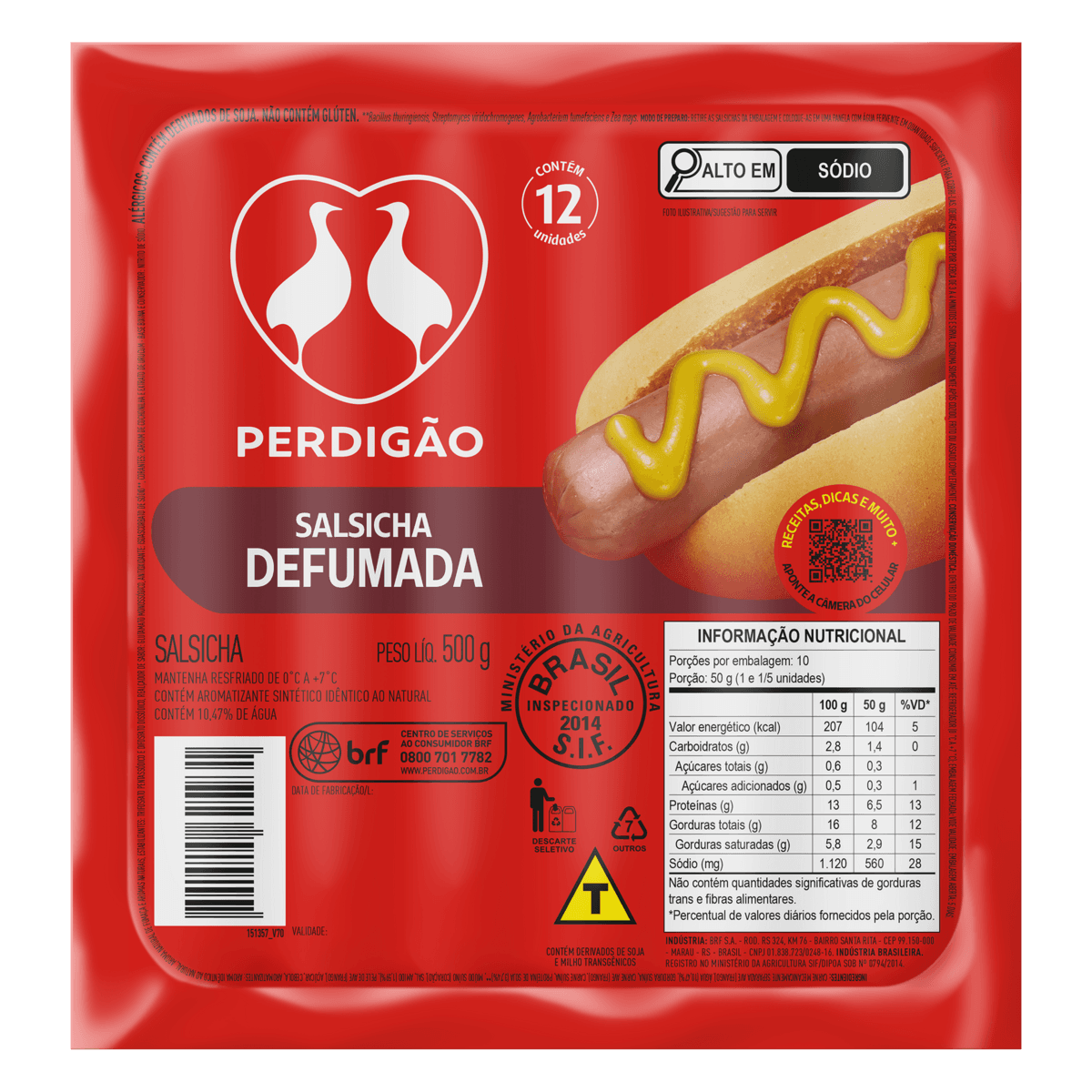 SALSICHA DEFUMADA PERDIGAO 500G