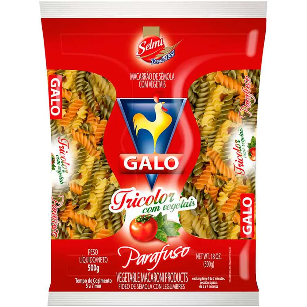 MACARRAO GALO 500G TRICOLORI PARAFUSO
