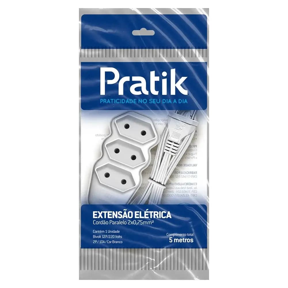 EXTENSAO ELETRICA PRATIK BRANCA 5M