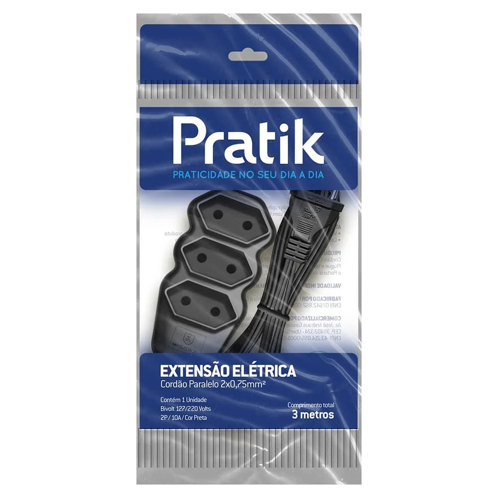 EXTENSAO ELETRICA PRATIK PRETA 3M