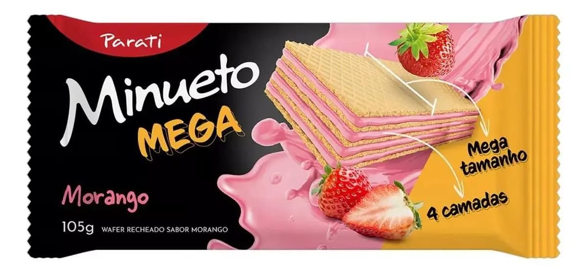 BISCOITO WAFER PARATI MINUETO 105G MEGA MORANGO