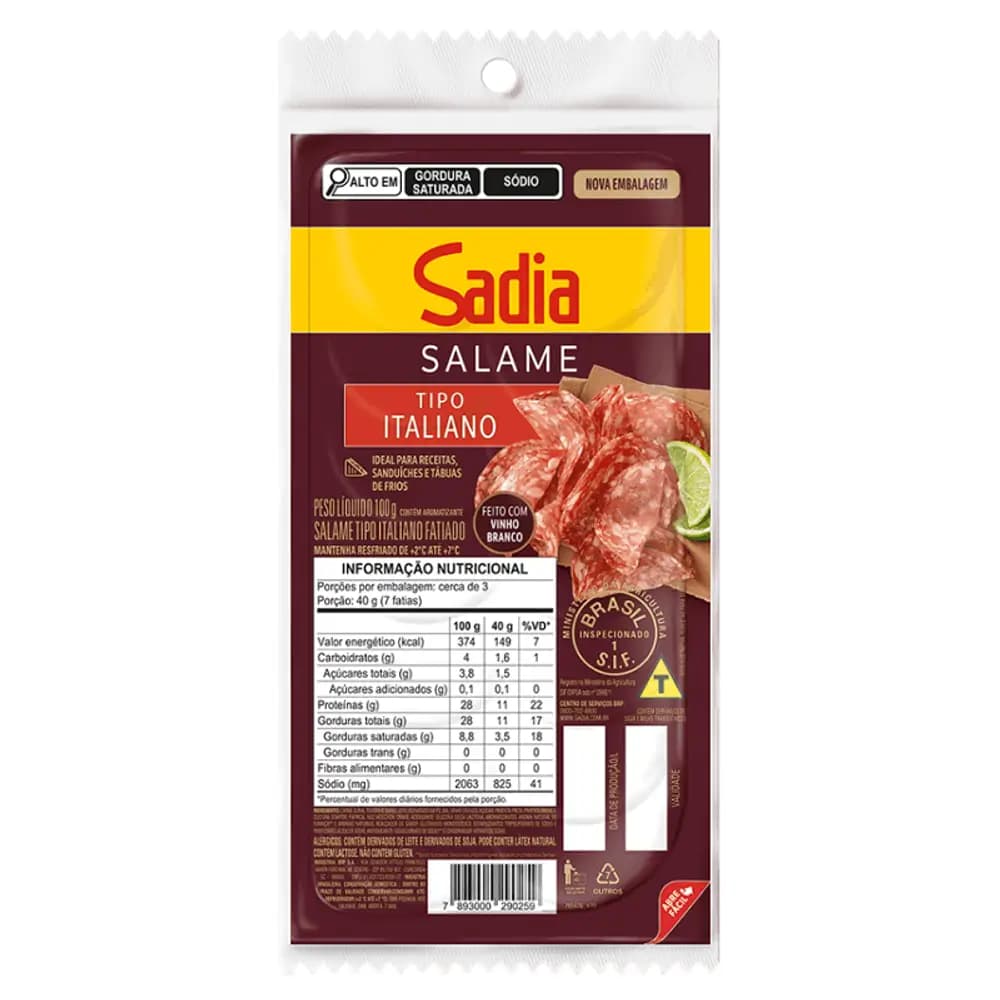 SALAME ITALIANO SADIA FATIADO 100G