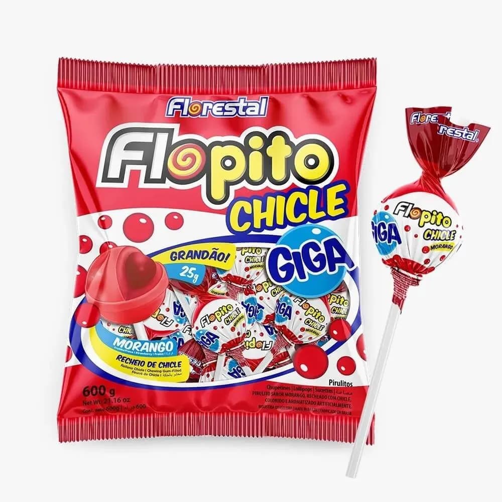 PIRULITO FLOPITO GIGA CHICLE 600G MORANGO
