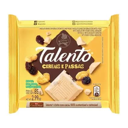 CHOCOLATE TALENTO 85G CEREAIS PASSAS
