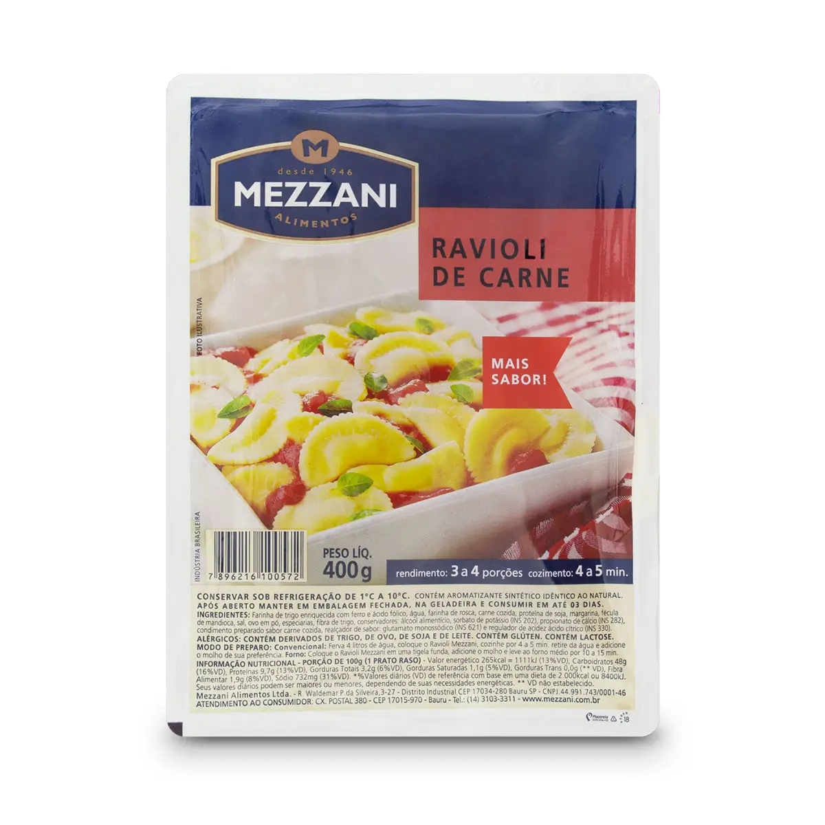 RAVIOLI MEZZANI 400G CARNE