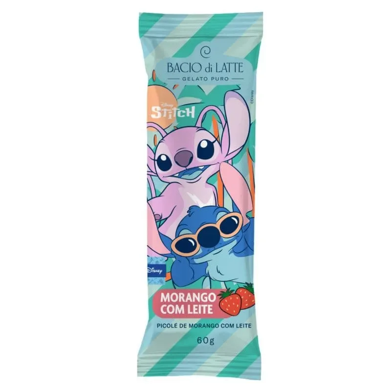 PICOLE BACIO DI LATTE MORANGO COM LEITE DISNEY 60G