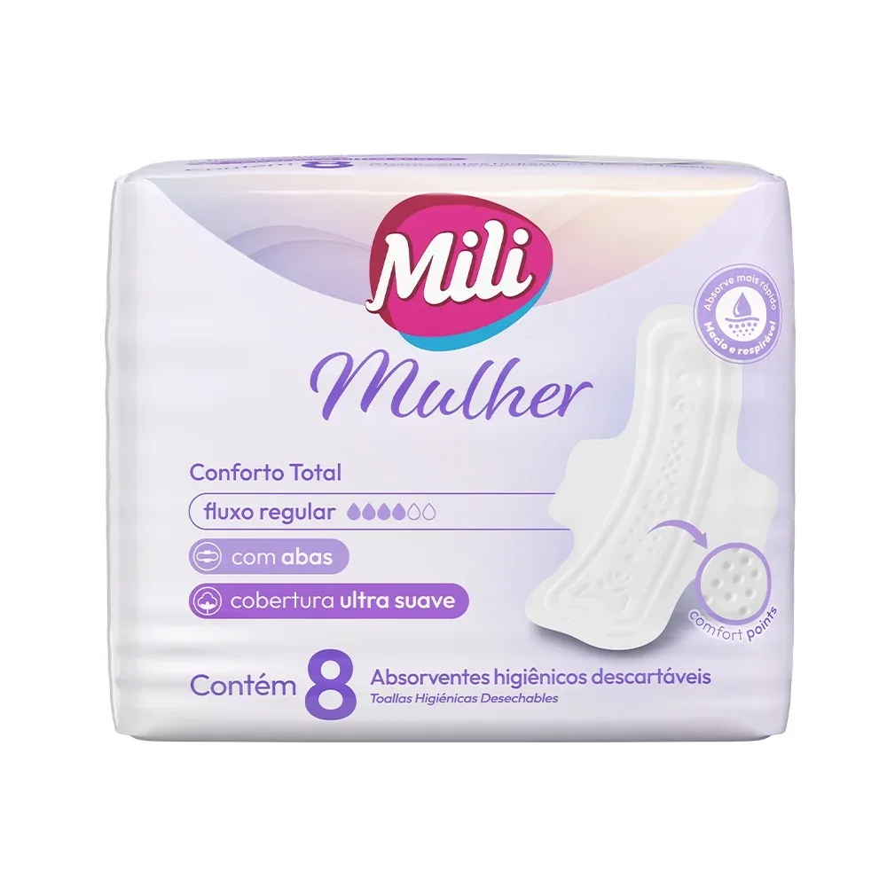 ABSORVENTE MILI MULHER CONFORTO TOTAL C/ABAS  8UN